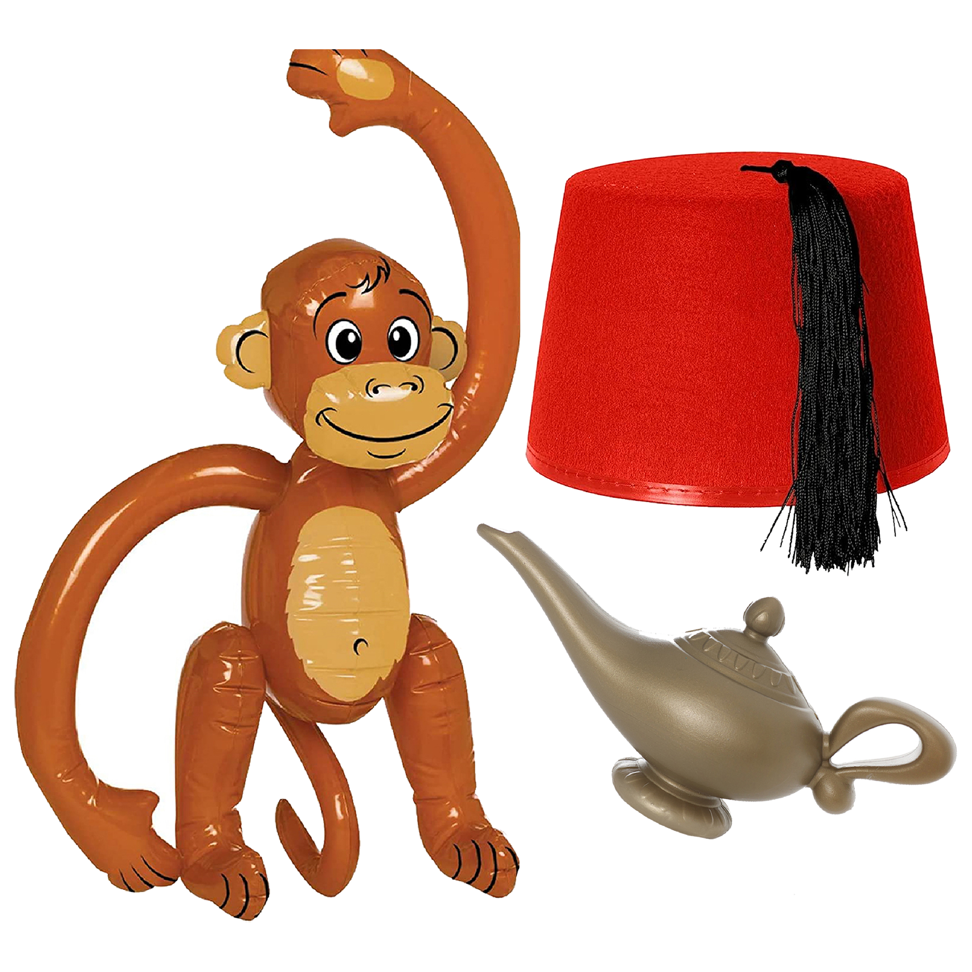 Gold Genie Lamp, Red Fez & Inflatable Monkey Set | I Love Fancy Dress