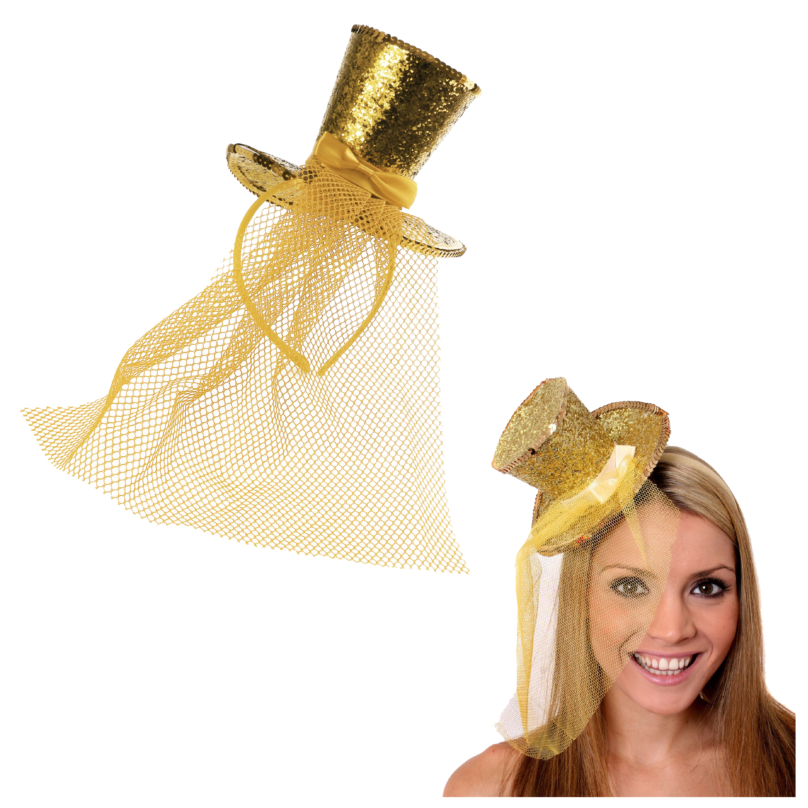 Mini Gold Glitter Fascinator Top Hat | I Love Fancy Dress display picture 1