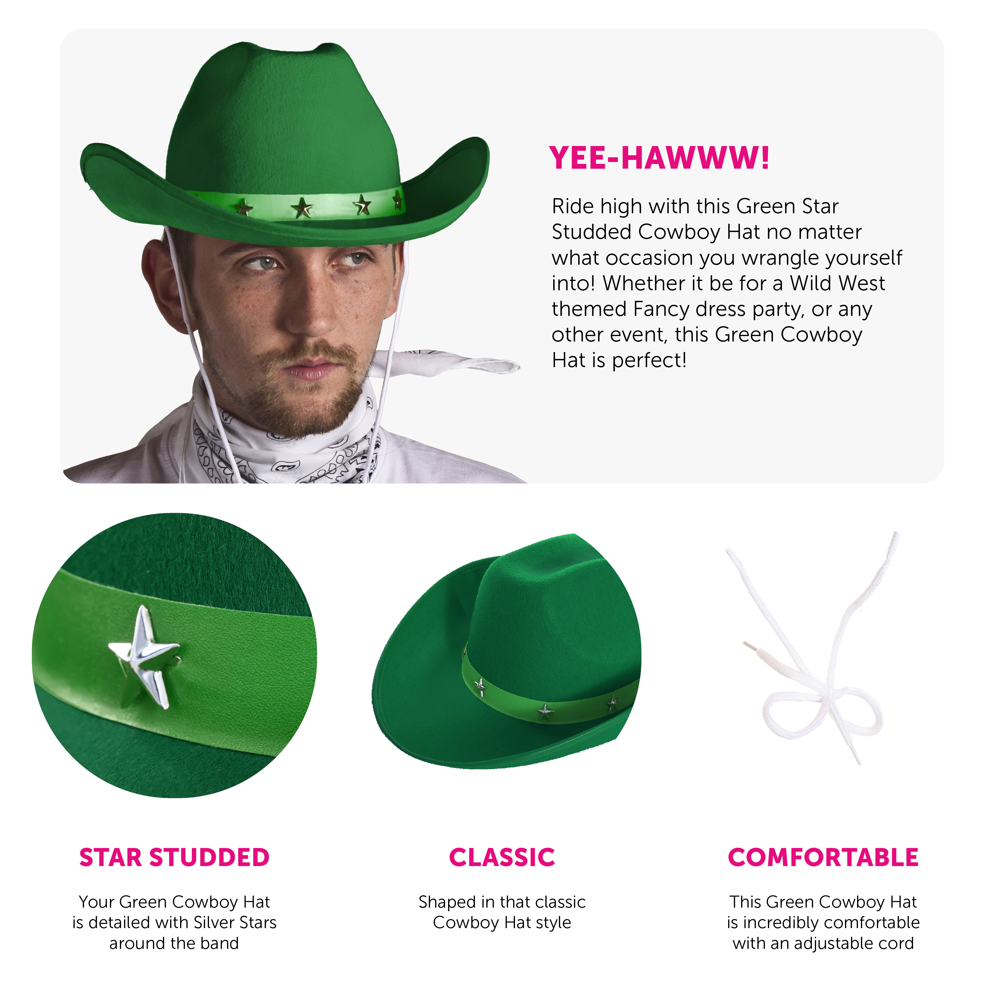 Green Star Studded Cowboy Hat | I Love Fancy Dress