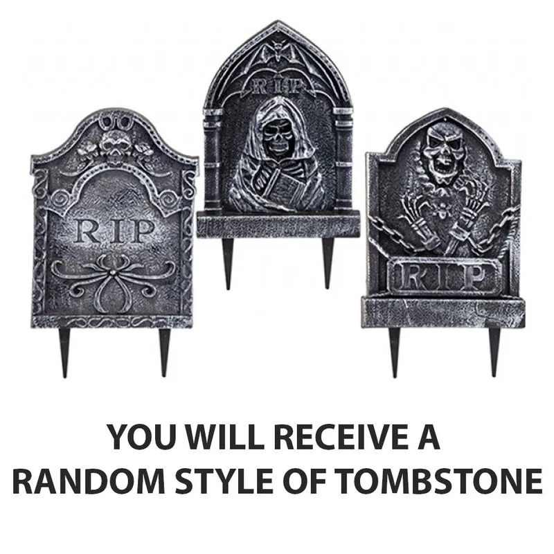 Fancy Rip Plastic Tombstone Halloween Decoration | Grey “RIP” Gravestone Prop ...