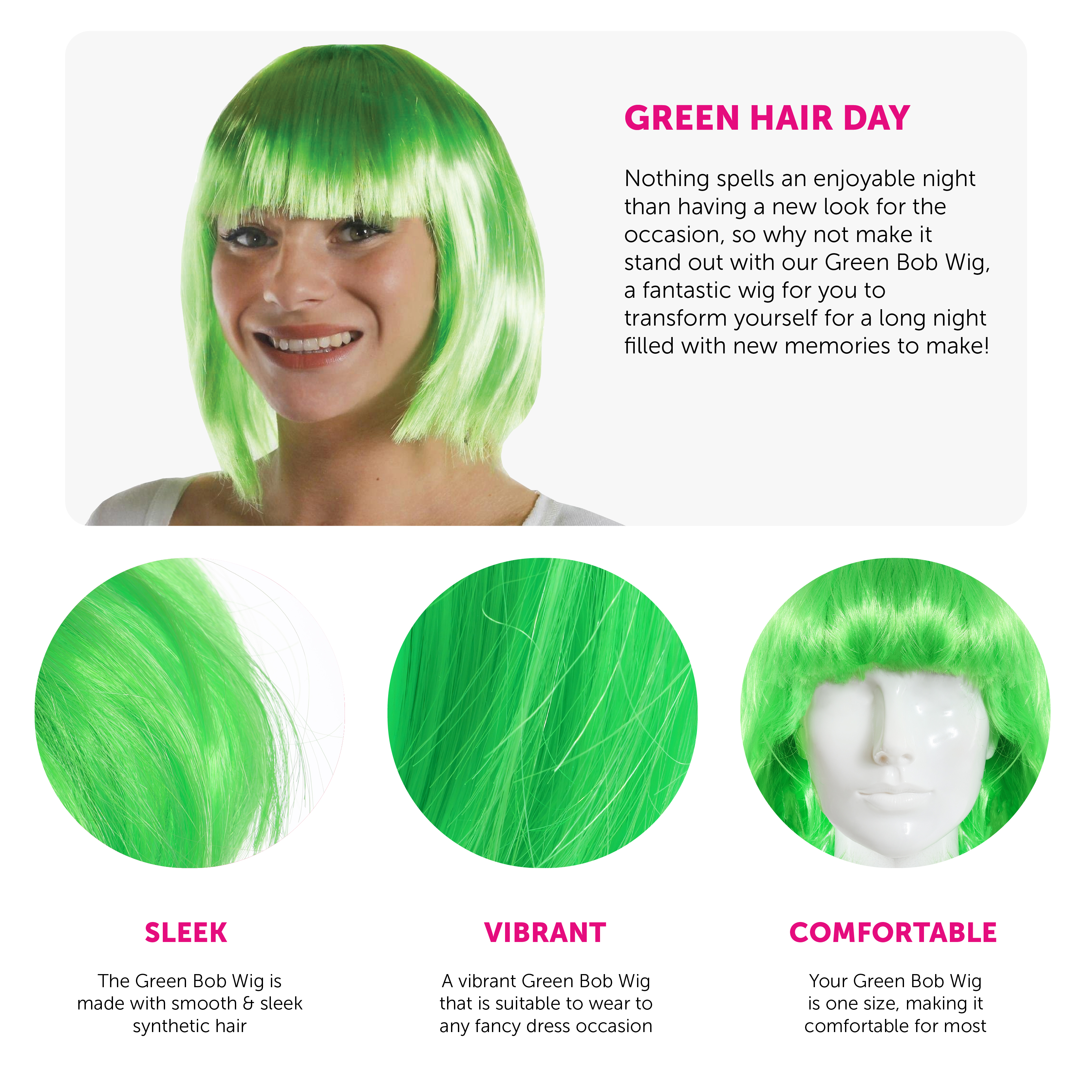Green Bob Wig for Bold and Fun Fancy Dress - Pack of 12 Green Bob Wig for Bold and Fun Fancy Dress - Pack of 12