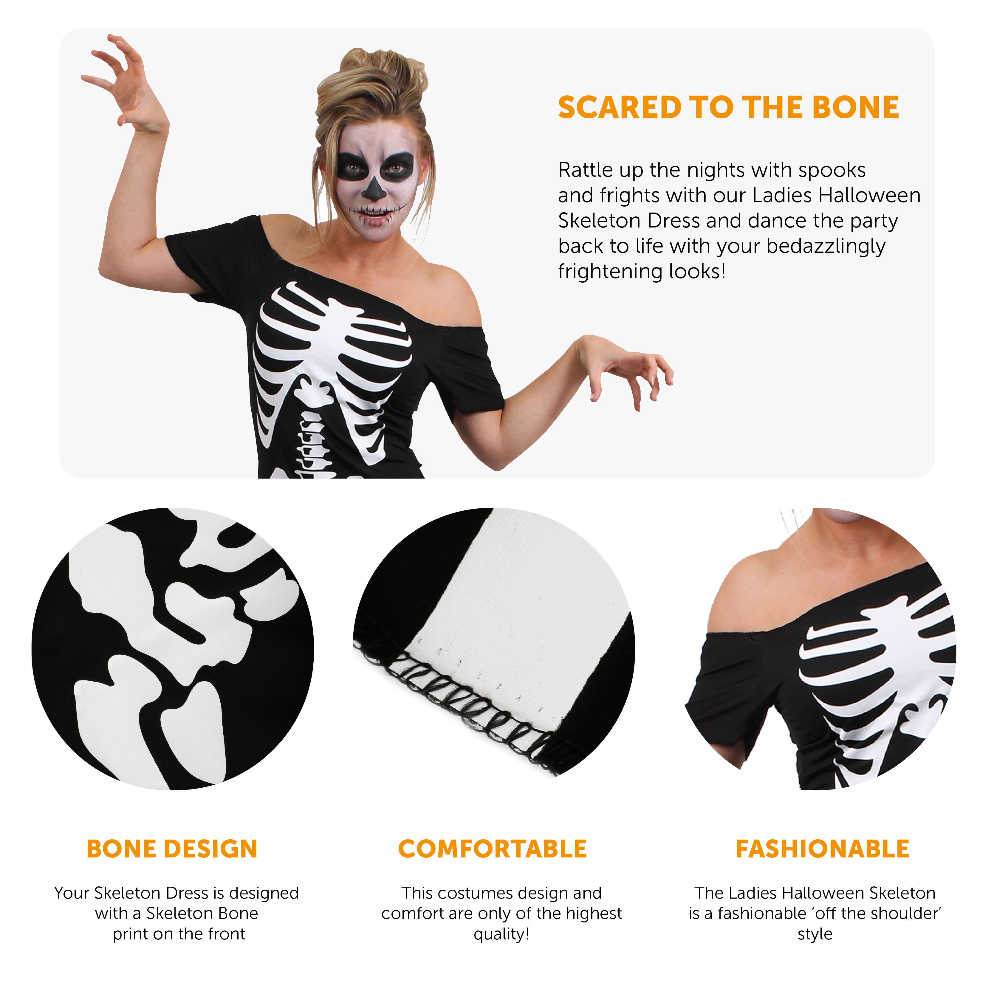 Ladies Skeleton Skater Dress | I Love Fancy Dress Ladies Skeleton Skater Dress | I Love Fancy Dress