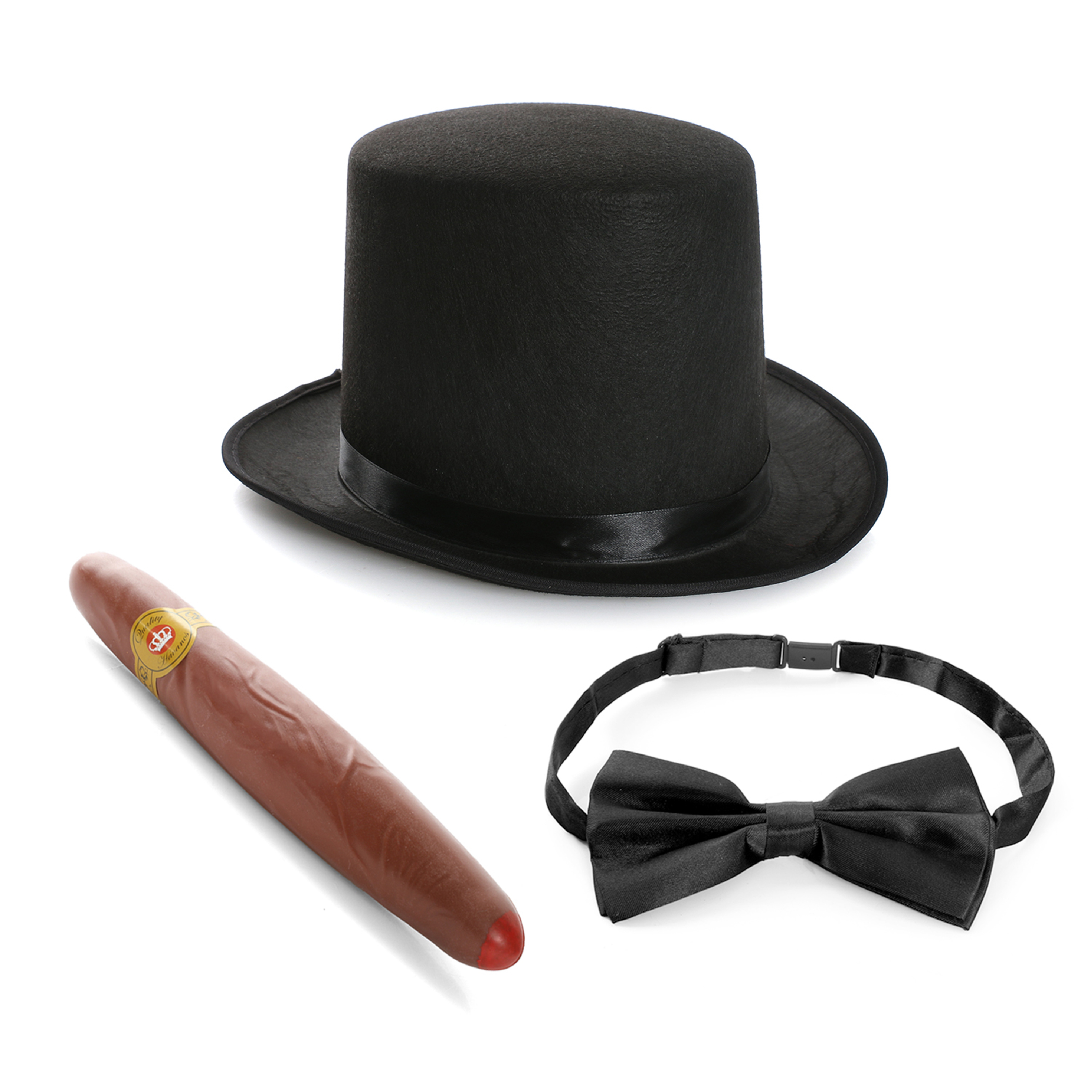 Set Costume Winston Churchill: Cappello A Cilindro, Sigaro E Papillon, Taglia Unica, Nero