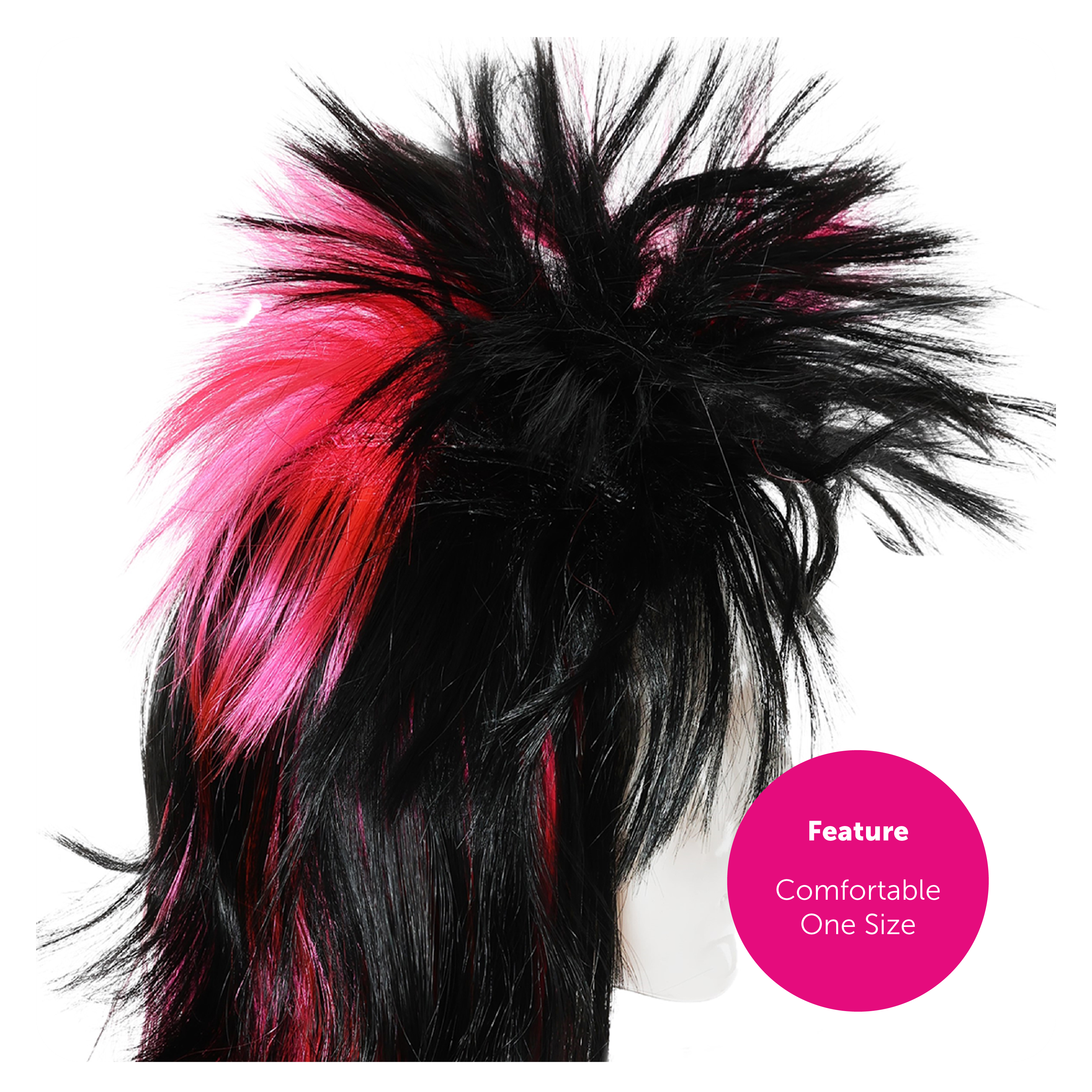 Black and Pink Punk Rocker Wig - Mullet | I Love Fancy Dress
