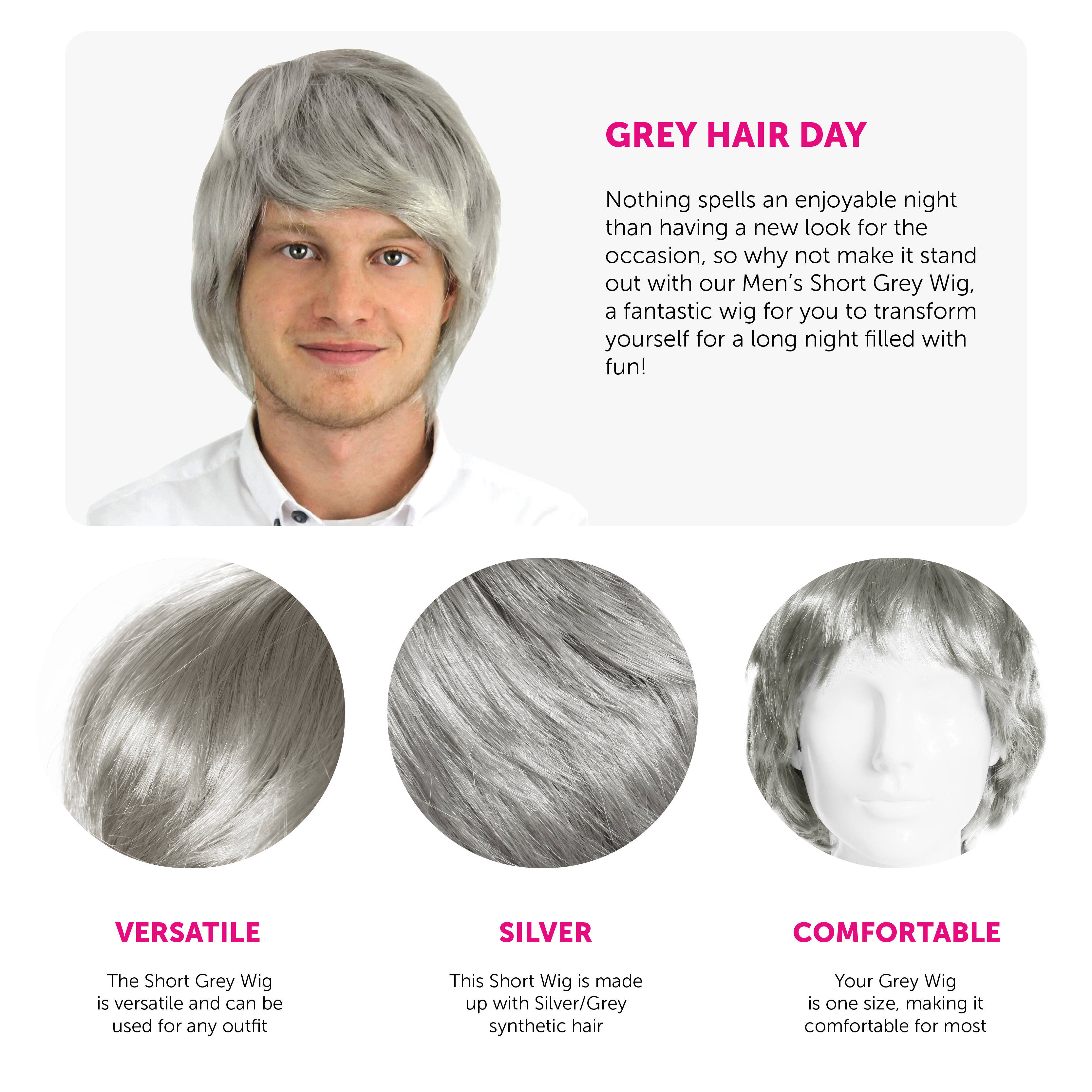 Short Male Wig - Grey