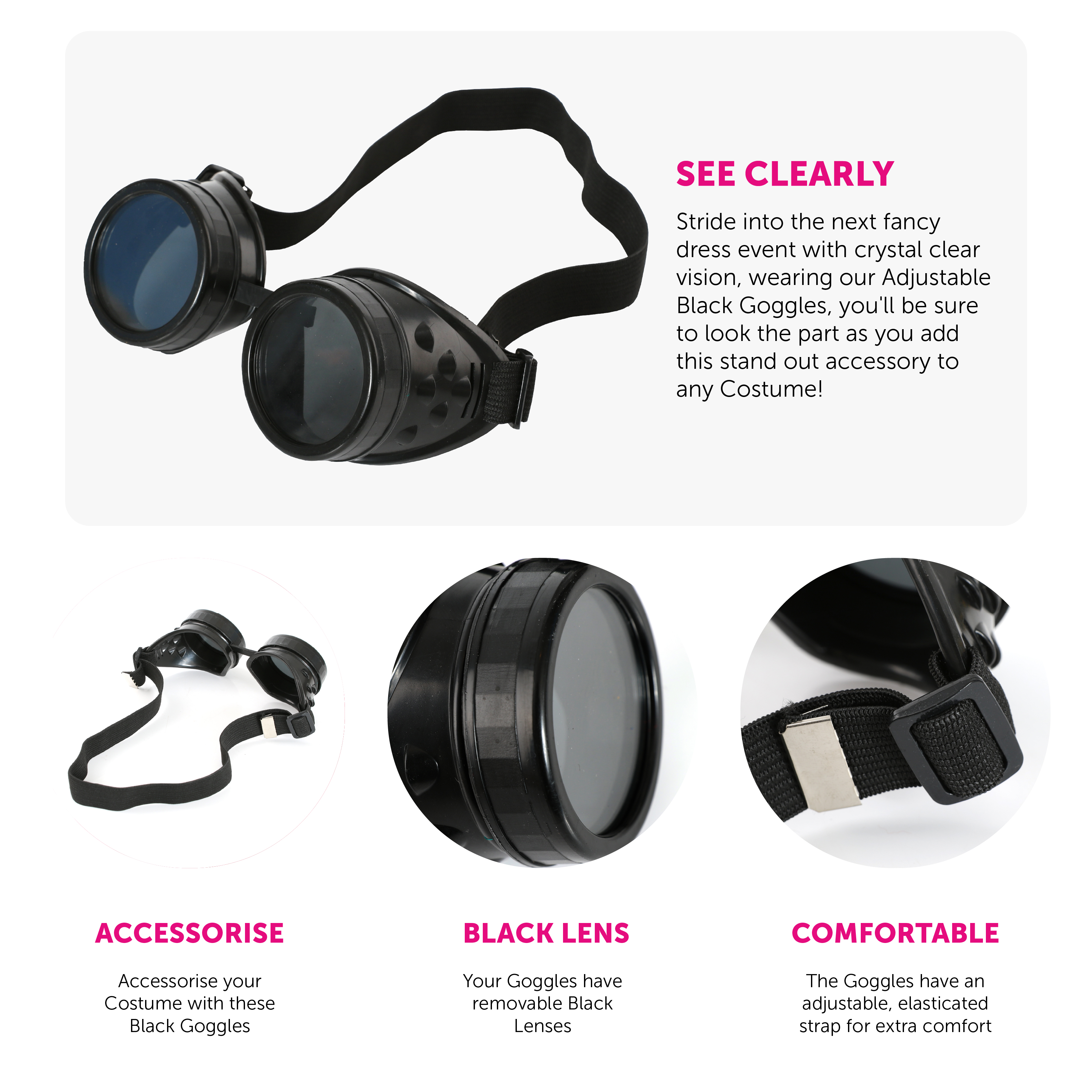 Black Goggles with Black Lens | I Love Fancy Dress