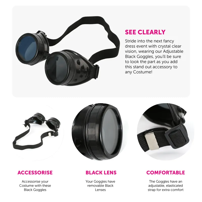 Black Goggles with Black Lens | I Love Fancy Dress
