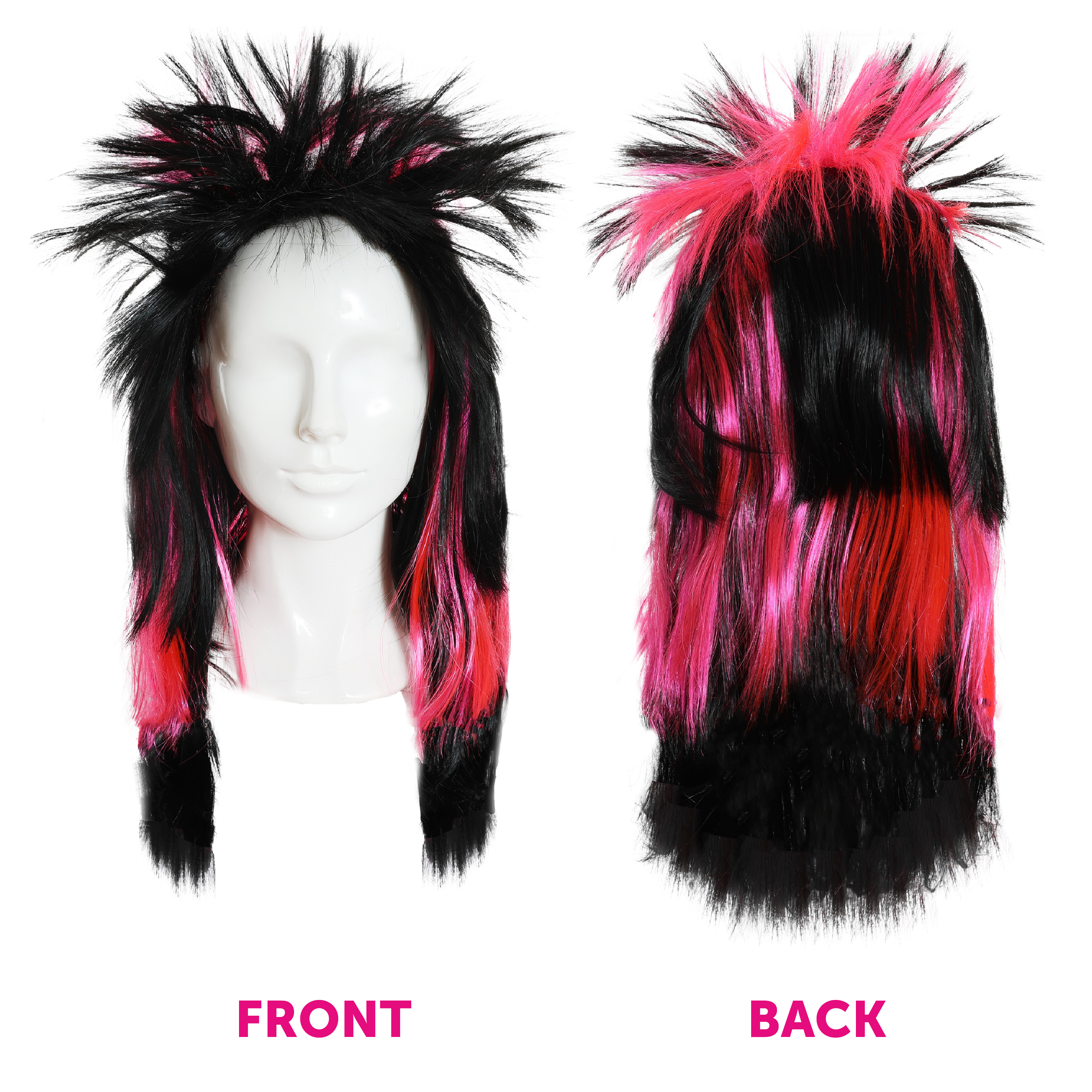 Black and Pink Punk Rocker Wig - Mullet | I Love Fancy Dress