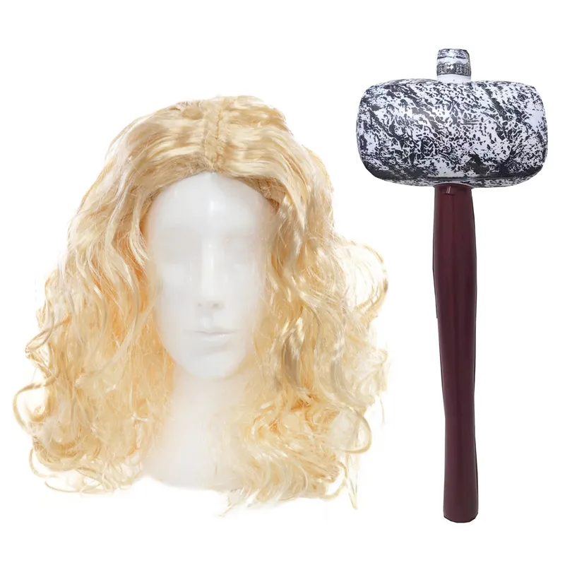 God of Thunder Accessory Set - Wig & Inflatable Hammer | I Love Fancy Dress