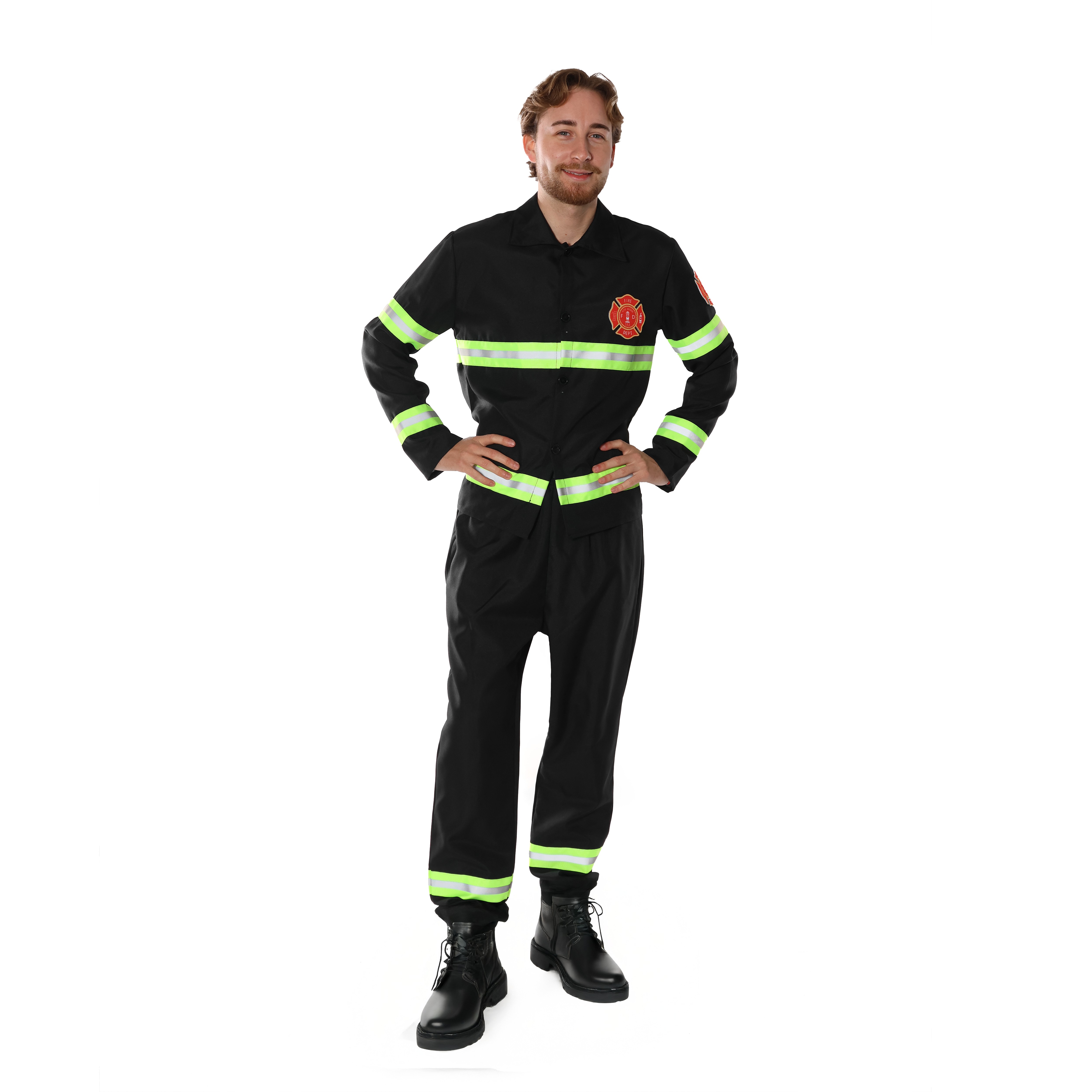 Adults Fireman Costume | 3 Pcs | Top, Trousers & Inflatable Fire ...