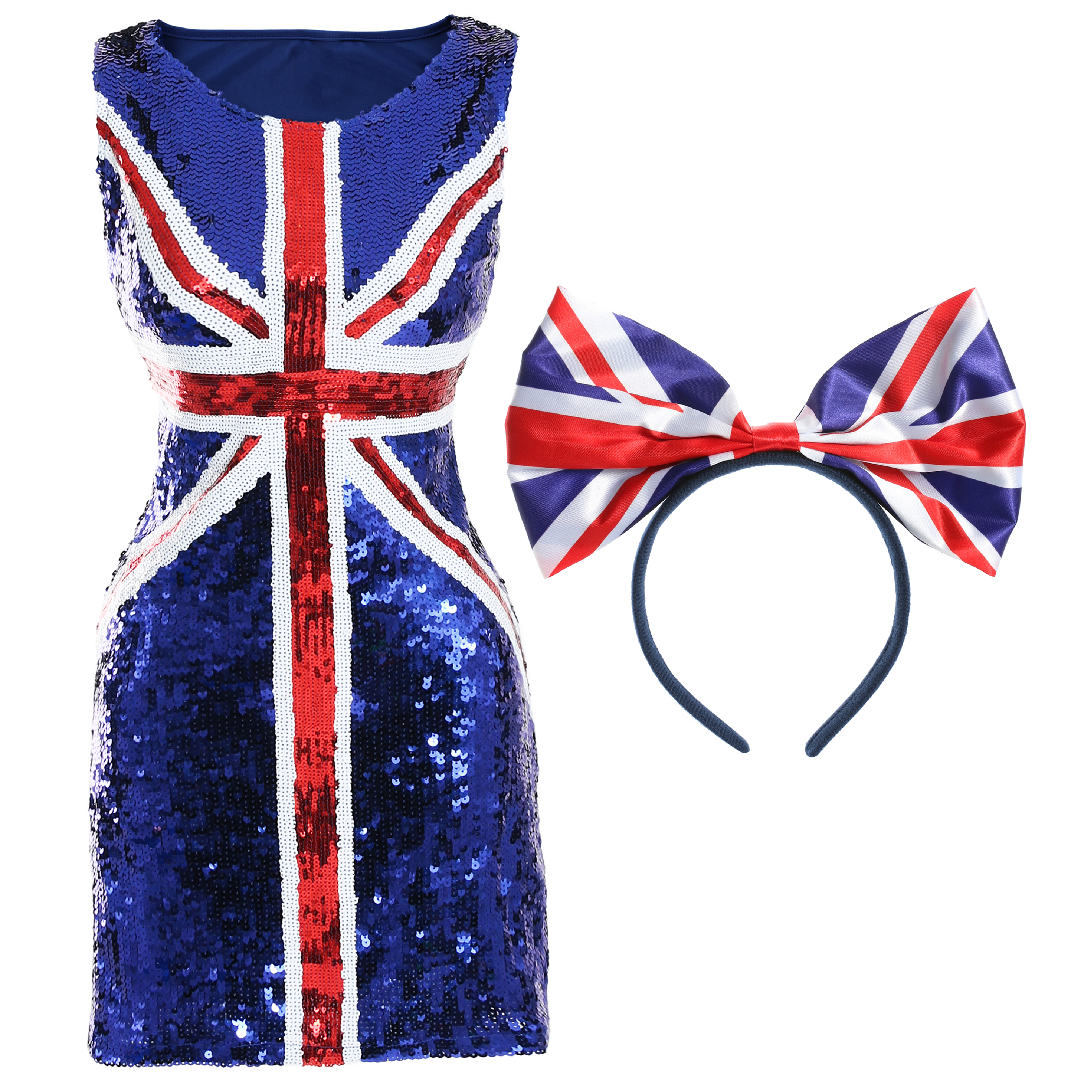 Sequin Union Jack Dress + Union Jack Head Band | I Love Fancy Dress Sequin Union Jack Dress + Union Jack Head Band | I Love Fancy Dress