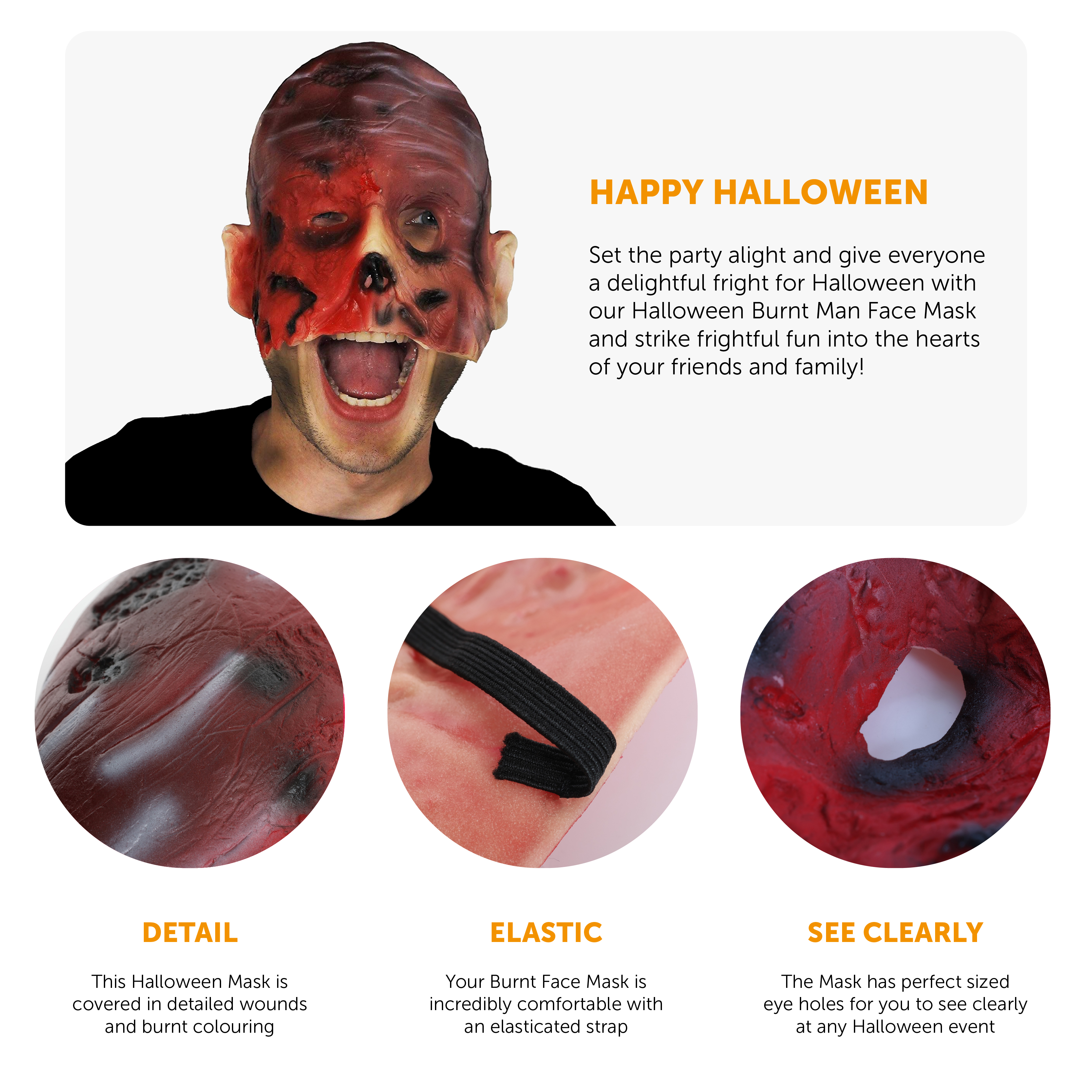 Latex Burnt Face Horror Mask | I Love Fancy Dress