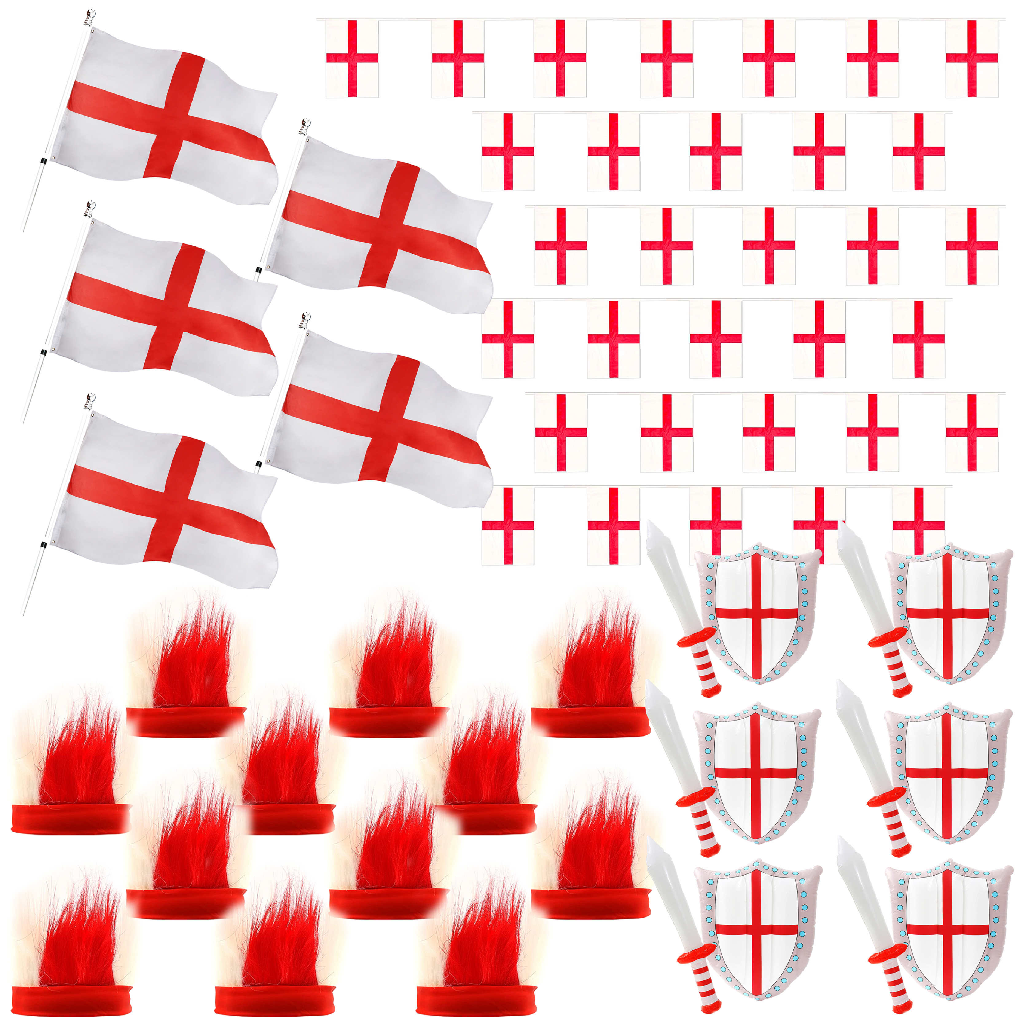 28 Piece England Supporters Set - Flags, Bunting, Headbands ...