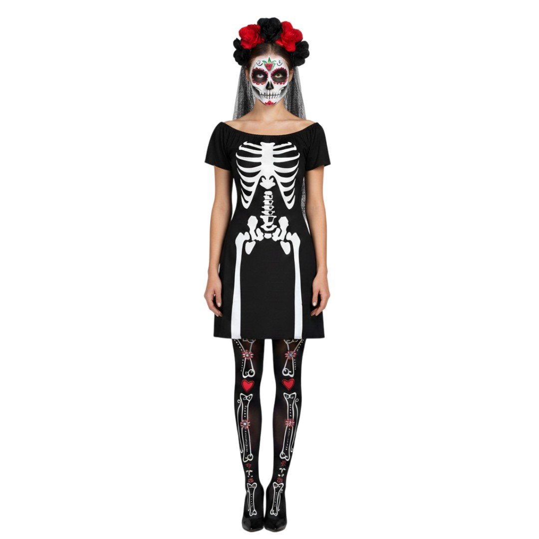 skeleton skater dress Kids Girls Skater Dress Skeleton Print Panelled Halloween Party Dresses  5-13 Yrs
