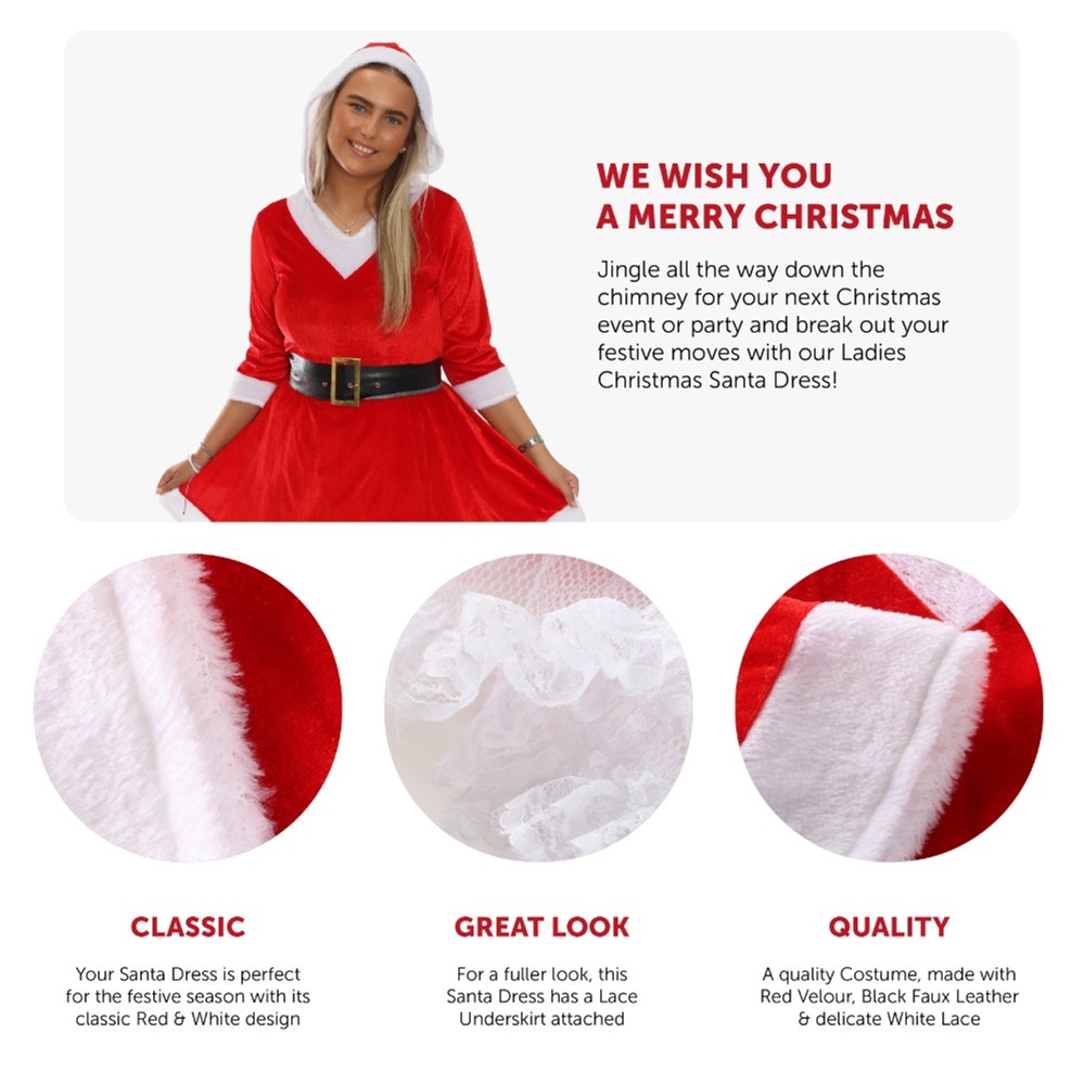Ladies Hooded Miss Santa Dress with Tights | I Love Fancy Dress