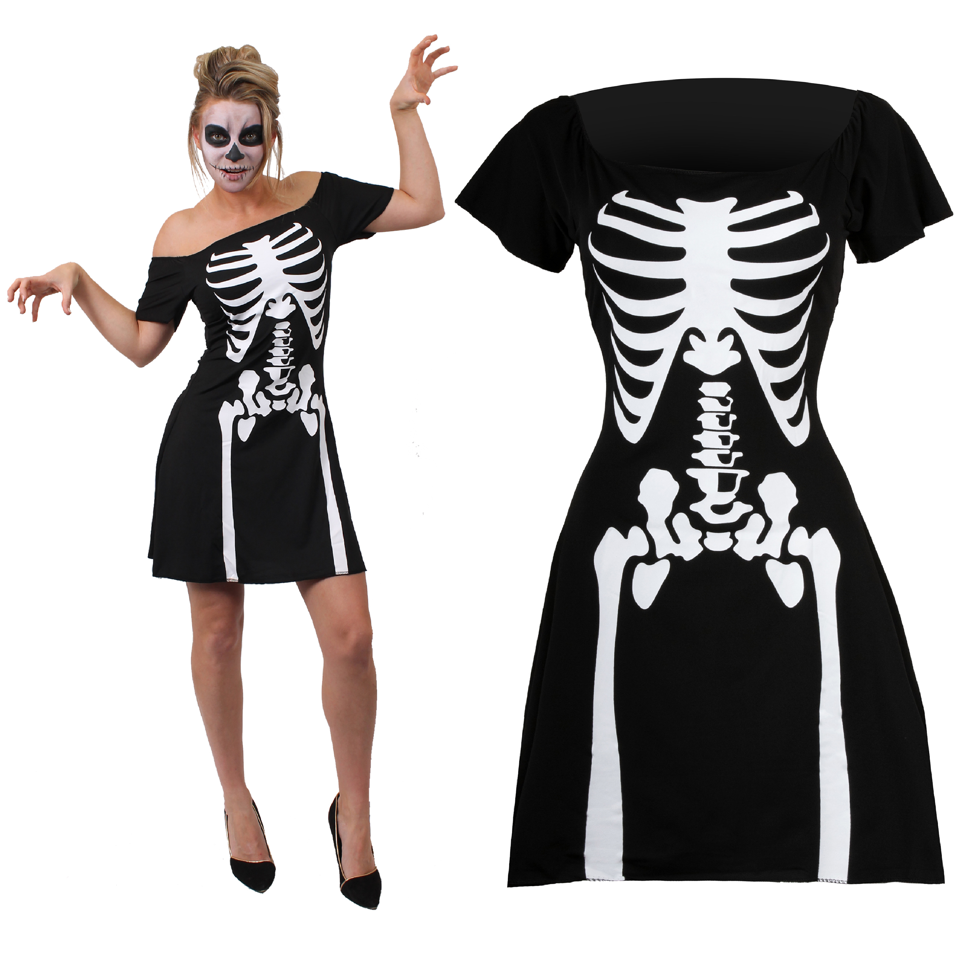 Ladies Skeleton Skater Dress | I Love Fancy Dress