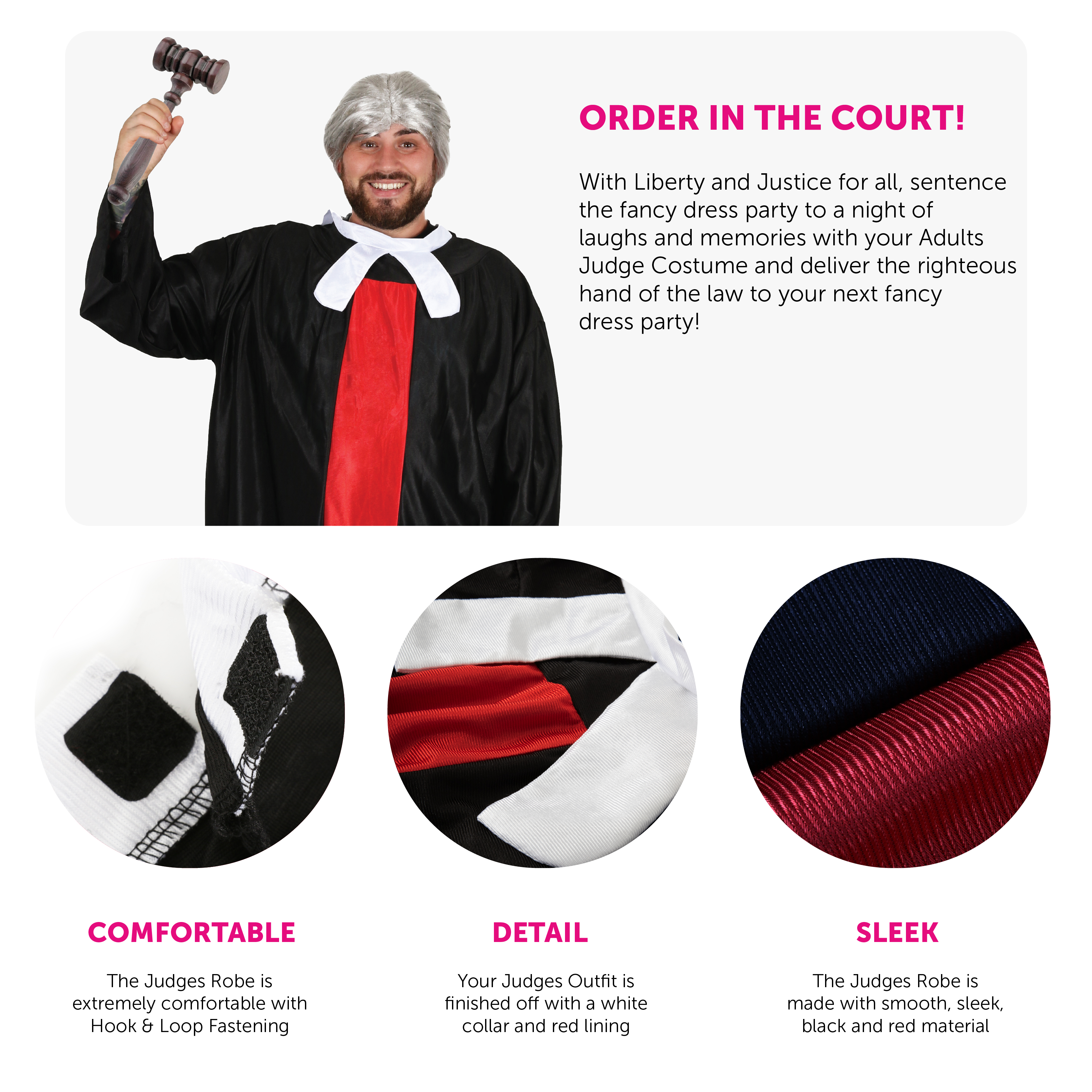 Adults Judge's Robe Costume – Classic Black with Red Panelling for ...