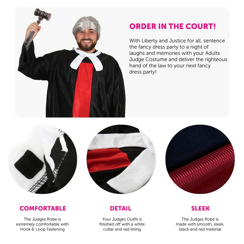Red Robe Judge Adults Judge's Robe Costume – Classic Black with Red Panelling for ...