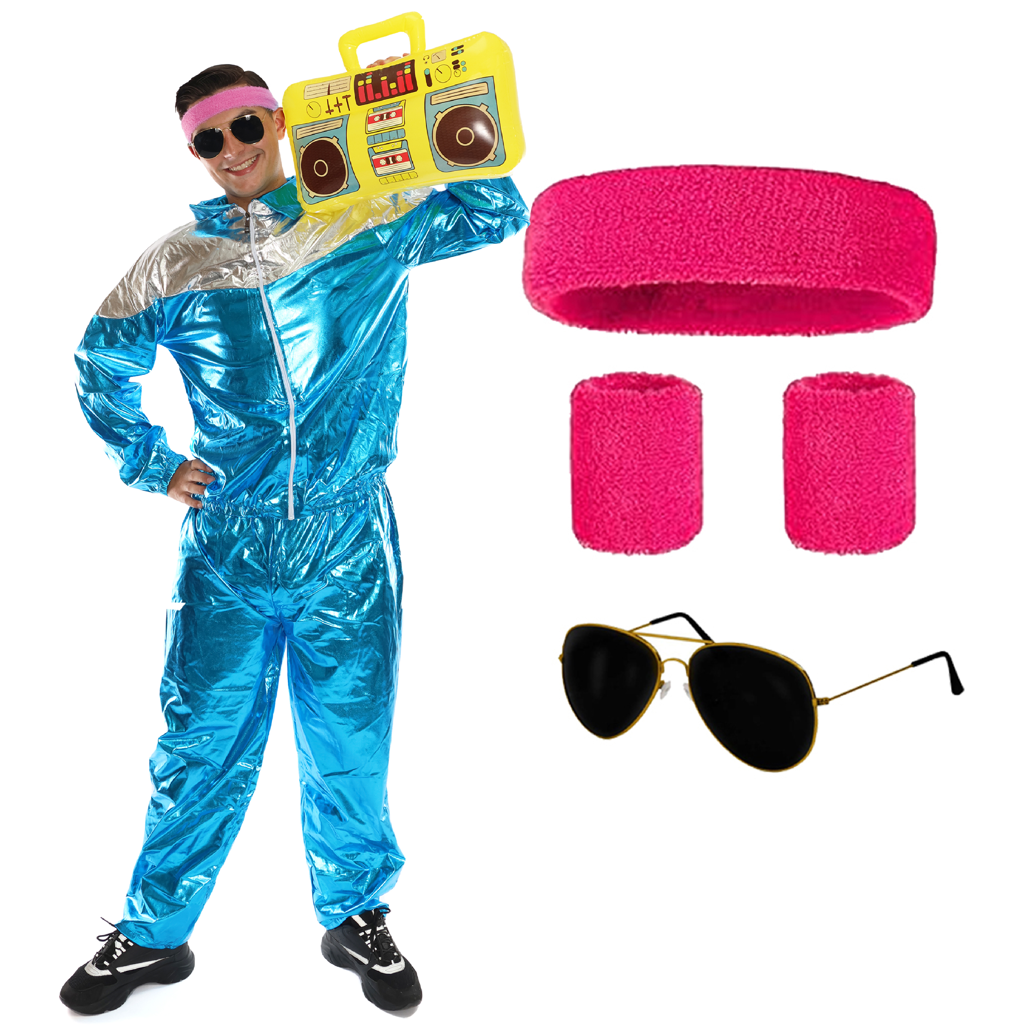 Mens Blue & Silver Shell Suit Costume with Accessories | I Love Fancy Dress