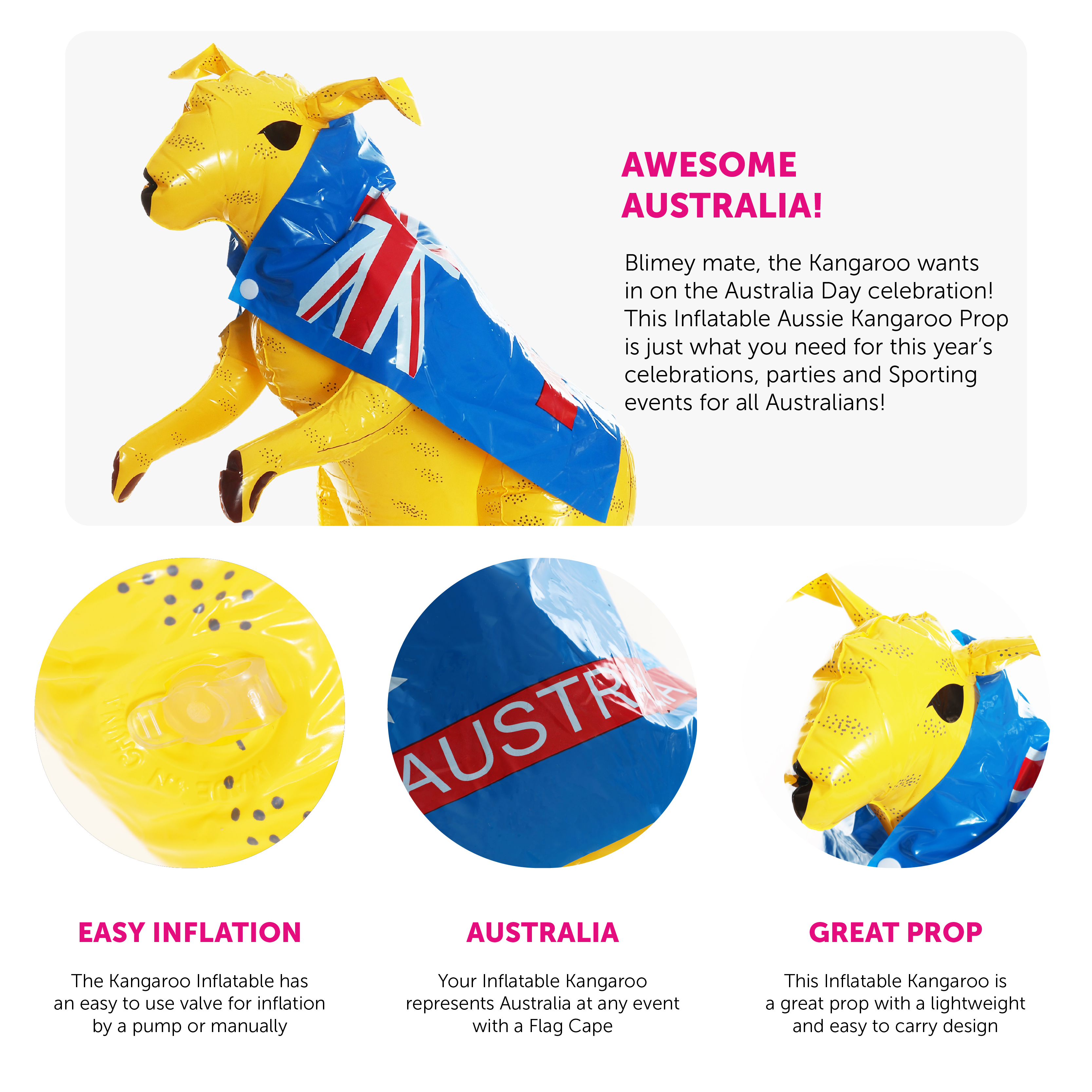 Inflatable Kangaroo, Yellow | Kostümzubehör