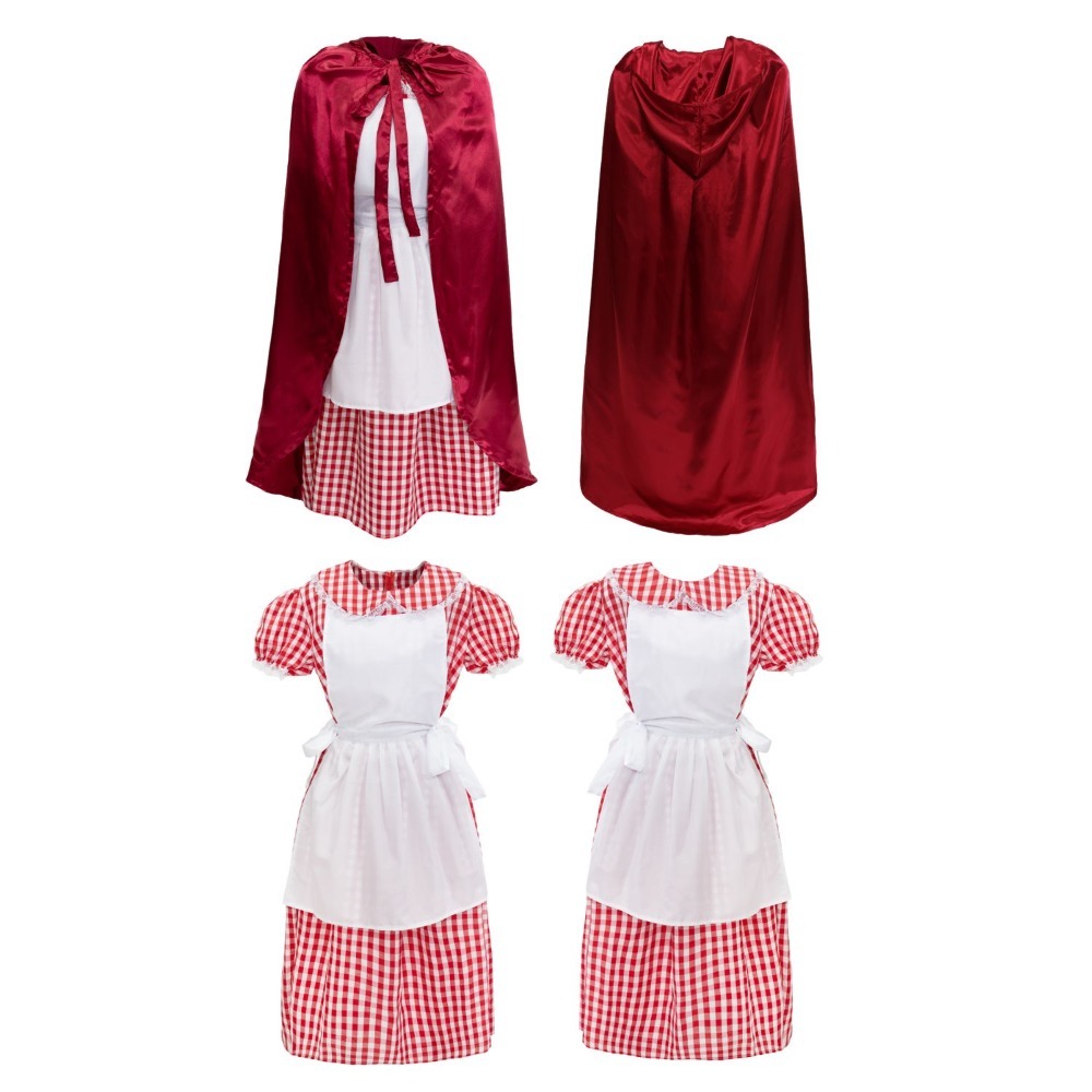 Girls Little Red Riding Hood Costume | 5 Pcs | Dress, Apron, Cape