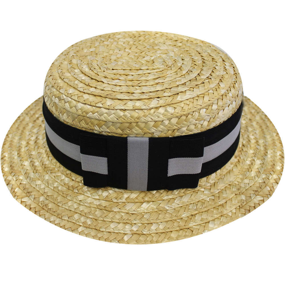 Adult Grey & Black Straw Boater