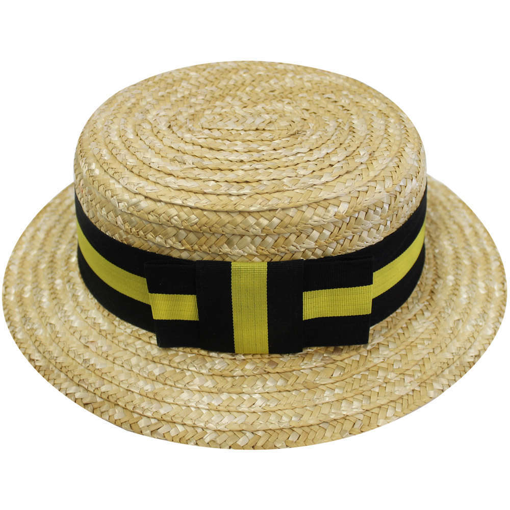 Adult Yellow & Black Straw Boater