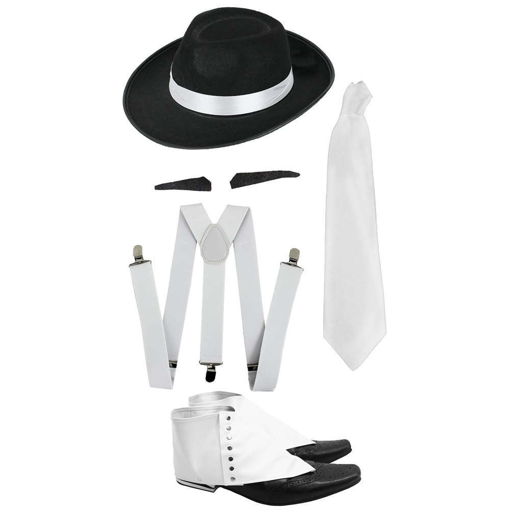 Gangster Set- Trilby Hat, Tie & Braces, Spiv and Spats