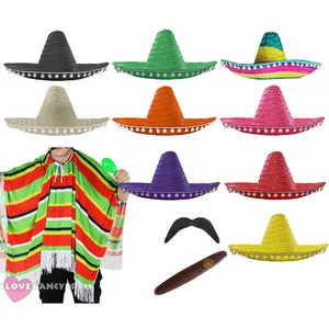 Mexican Poncho, Sombrero, Tash & Cigar