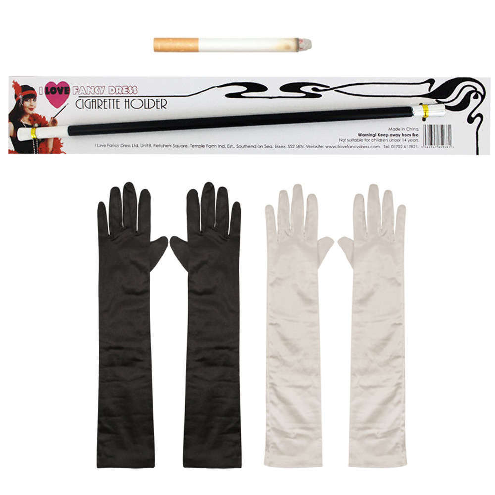 Flapper Set - Long Gloves, Cigarette Holder & Fake Cigarette