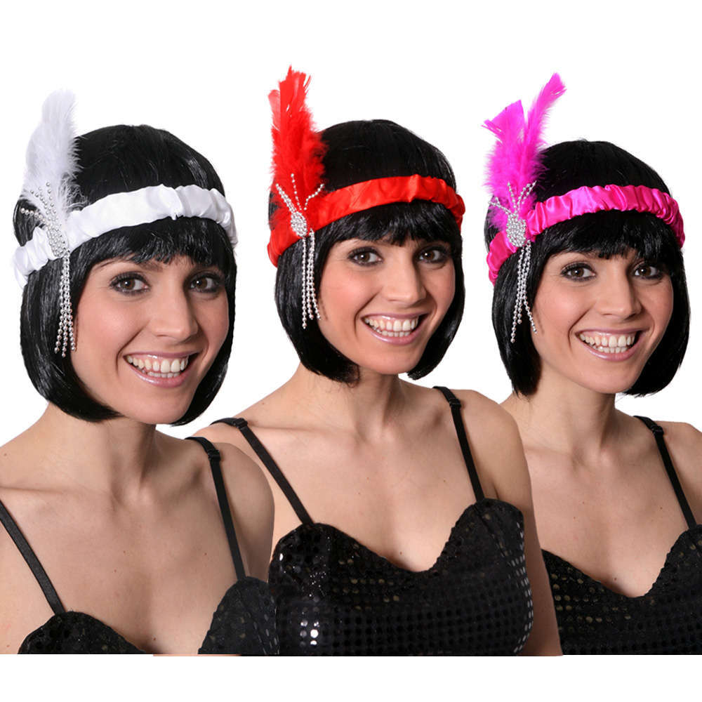 1920's Flapper Set - Bob Wig & Headband with Feather