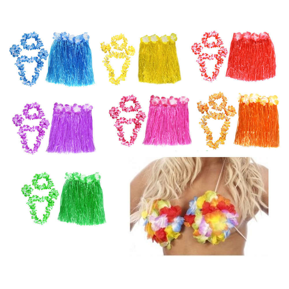Hawaiian Lei Set, Matching Skirt and Hula Bra