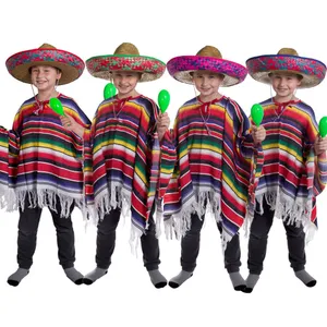 Childs Mexican Poncho and Straw Sombrero