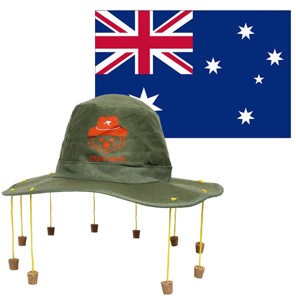 5 X 3ft Australian Flag and Kangaroo Cork Hat