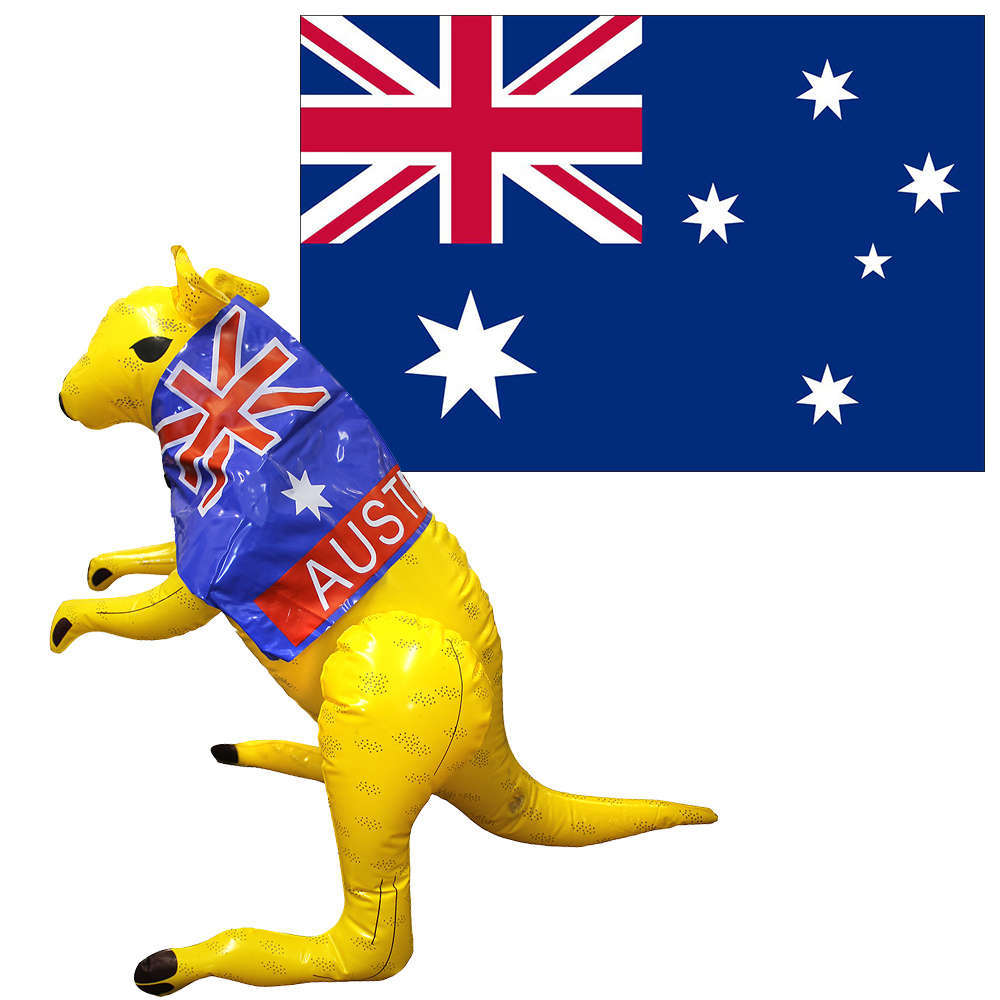 Australian Flag and Inflatable Kangaroo 