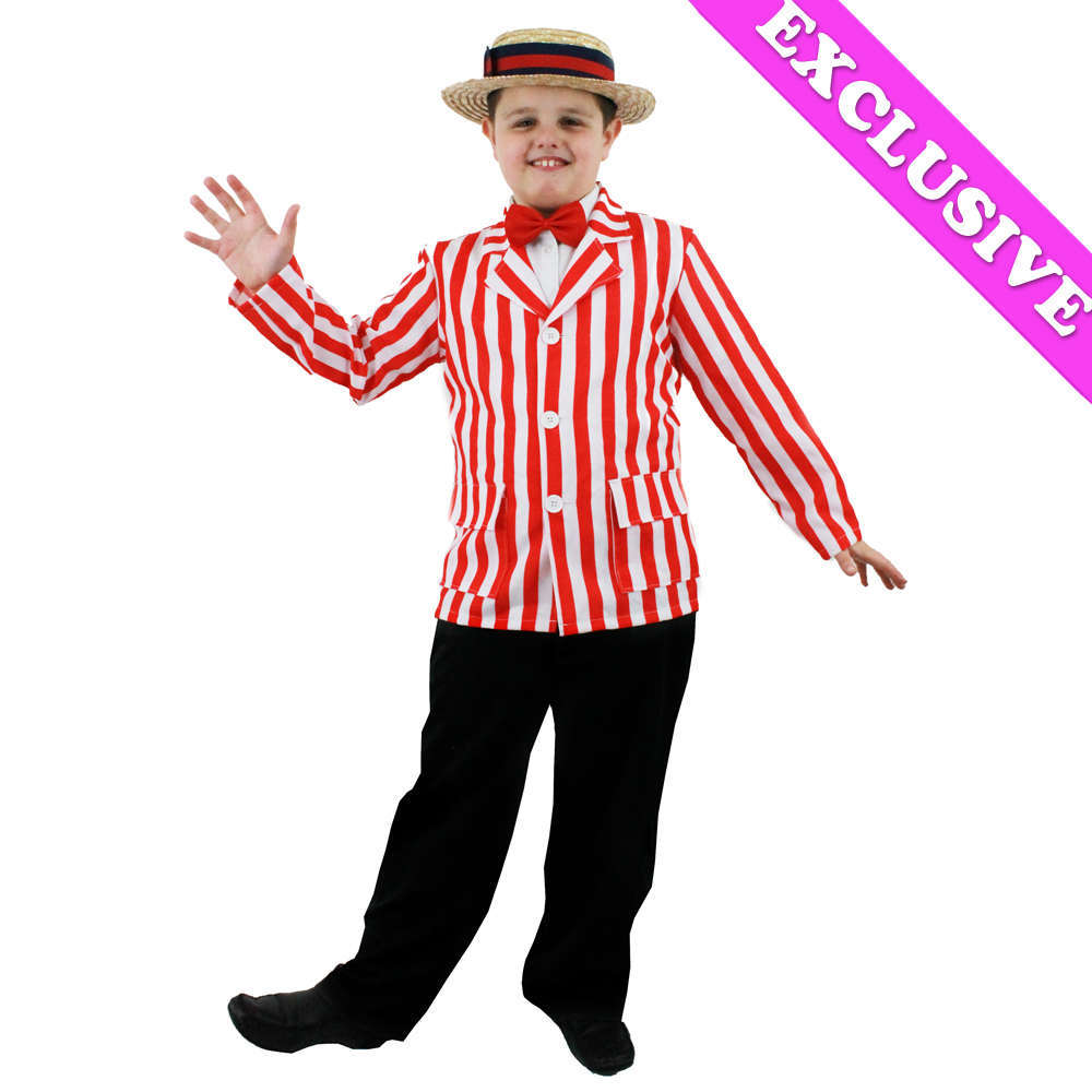 Childrens Red and White Striped Blazer + Straw Boater