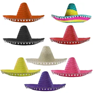100 Party Pack of Mexican Sombrero with Pom Pom Edging