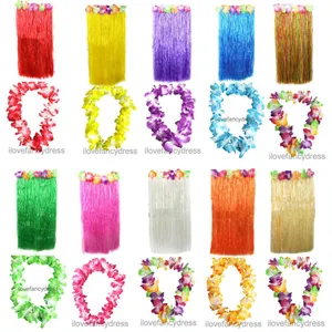 Long Hawaiian Hula Skirt + Lei