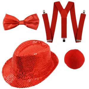 Red Nose Day Set - Red Nose, Sequin Fedora, Braces & Bow Tie