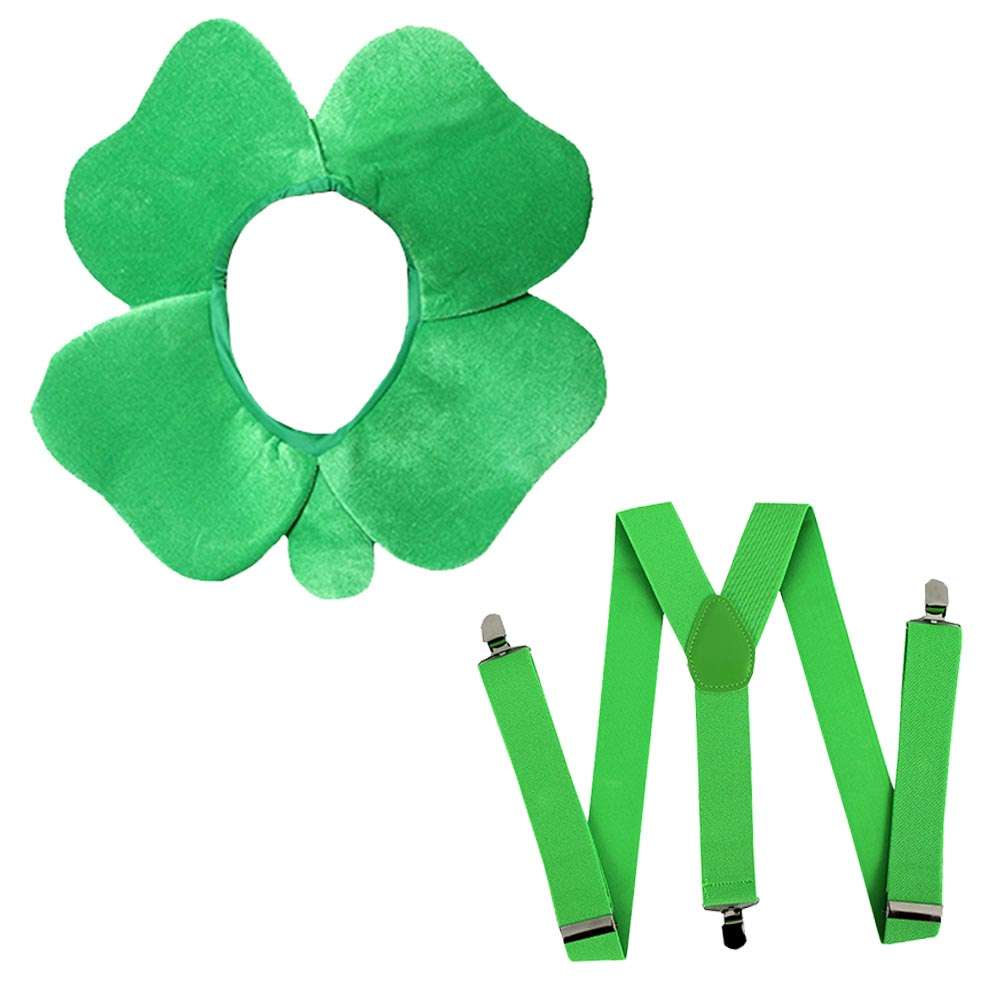 Irish Clover Hat + Green Braces Set