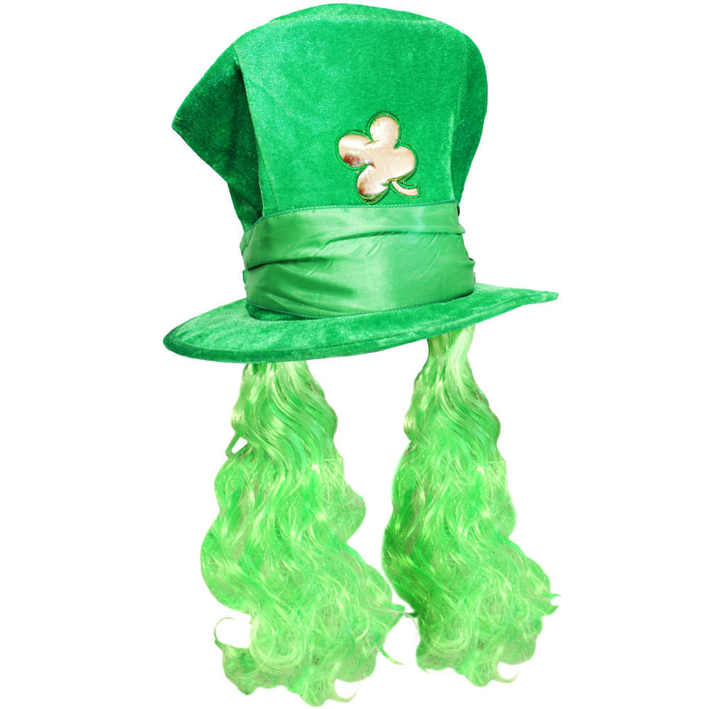 St Patricks Day Hat with Shamrock Detail + Green Hair