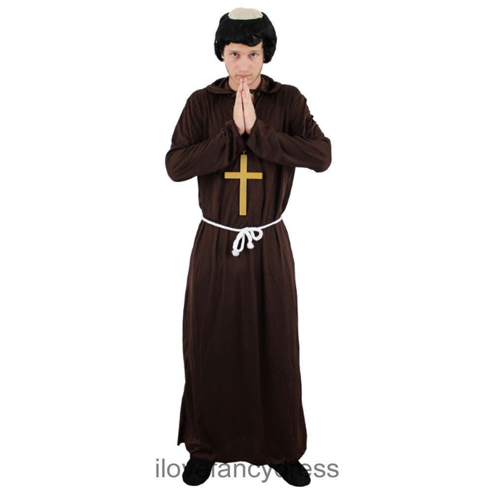 Adults Brown Medieval Monk with Cross & Wig